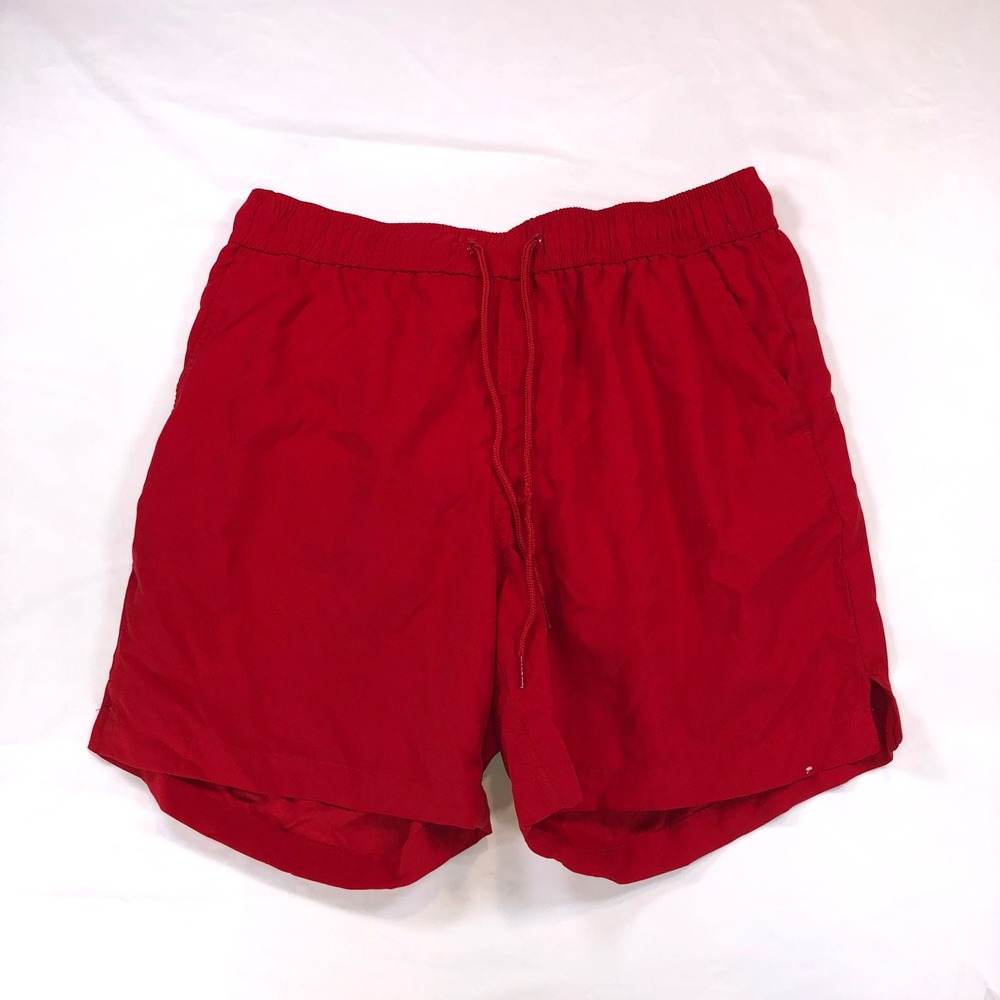 George Mens Red Swim Trunks Mesh Lined Pockets Size Medium 32-34